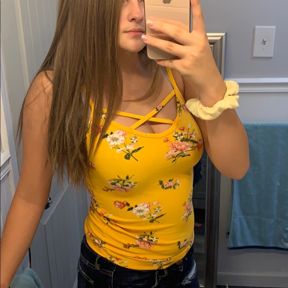 Floral yellow tank top